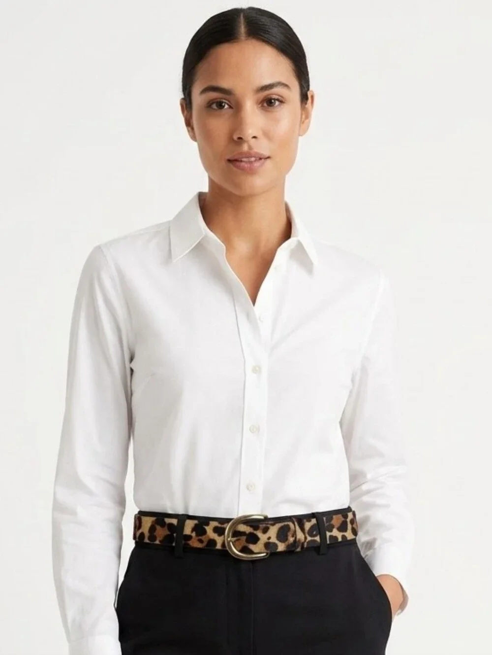 J. Crew Leopard Print Luxe Leather Calf Hair Belt Gold-Tone Buckle XS #L3620